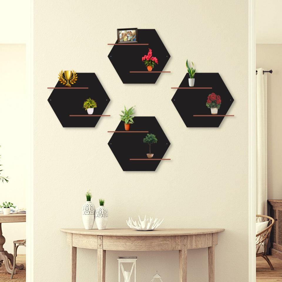 Double Hexa Shelves Pack Of Four Wall Art Style