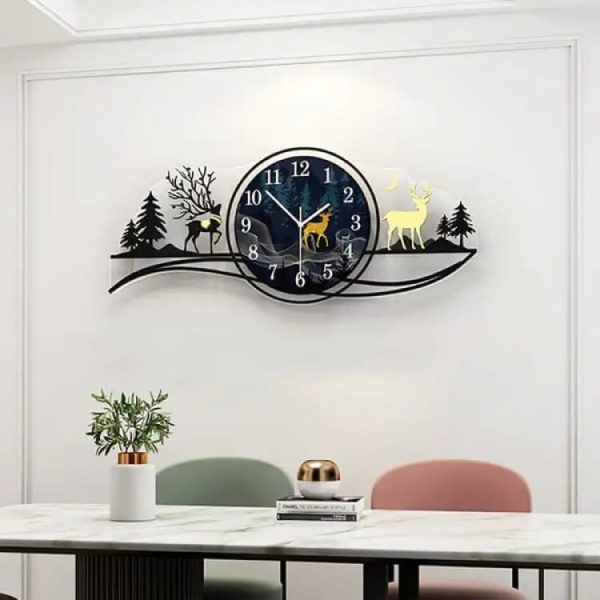 orest Figure Deer 3d Wood Wall Clock Blue Jungle With Light