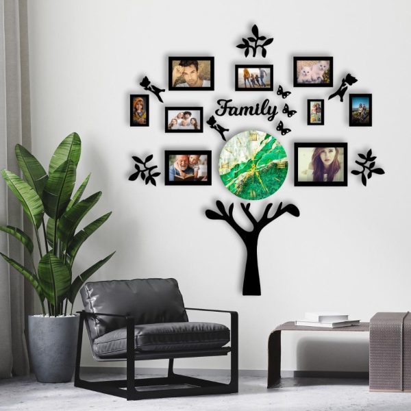 Wooden Wall Family Tree 9 Photos Frame, Modern Diy Design Decoration For Home